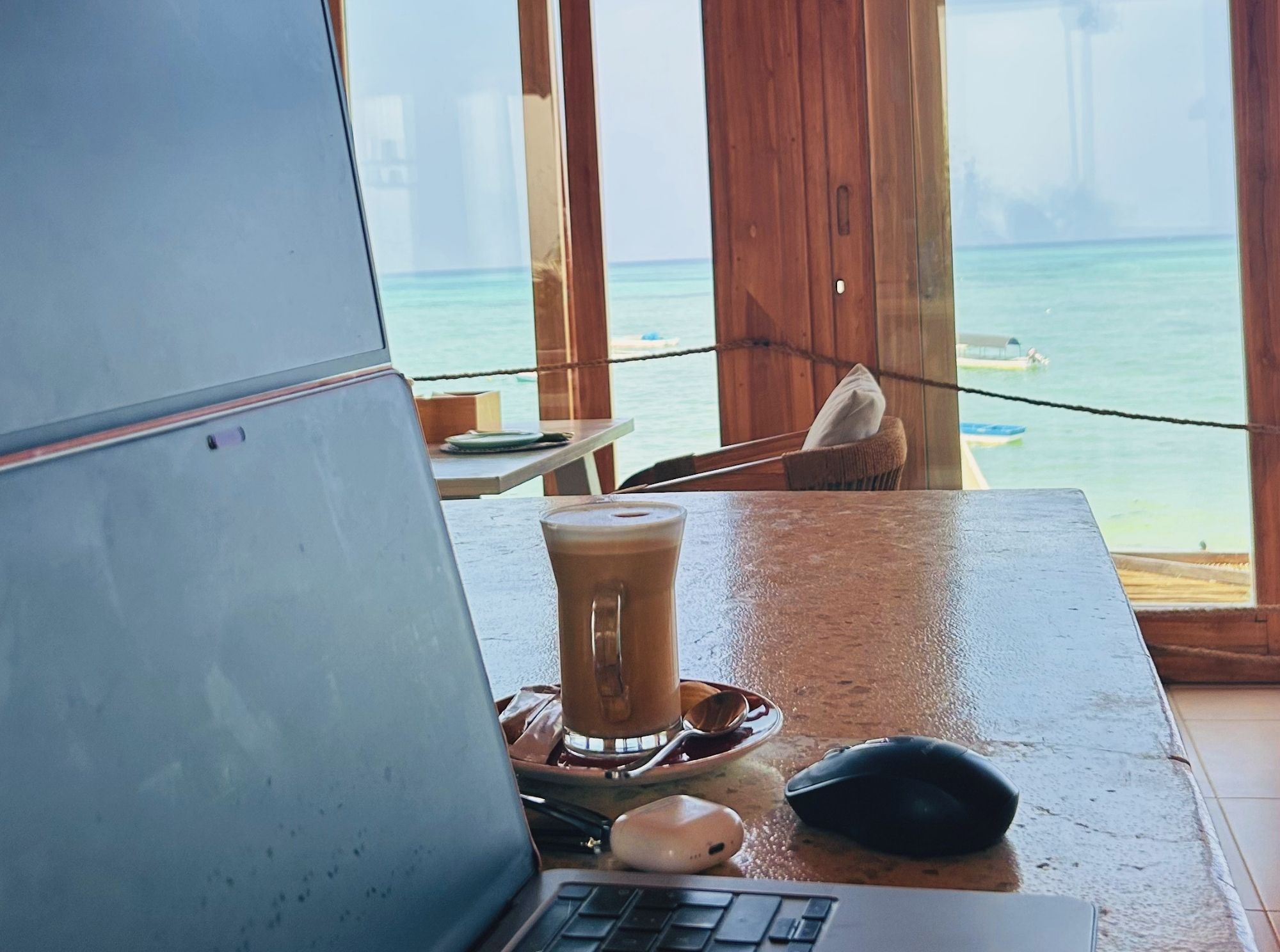 Working from a café with a sea view in Zanzibar